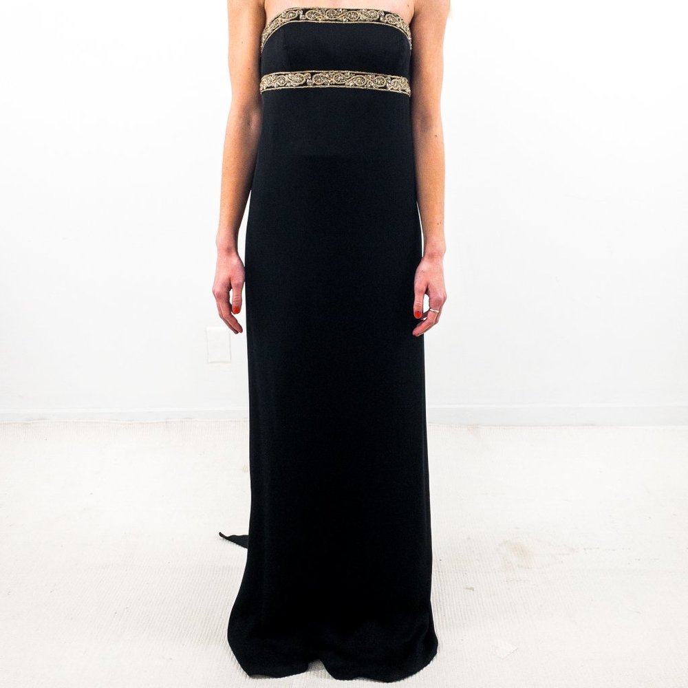 Marchesa 2 Silk Goddess Formal Maxi Gown Black - Picture 3 of 13
